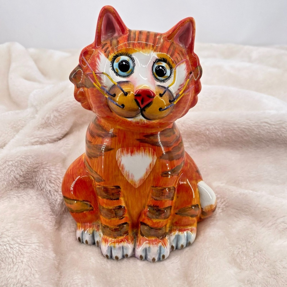 Bella Casa By Ganz J. Sumner Ceramic Kitty Cat Coin Bank Orange Tabby 6.5in